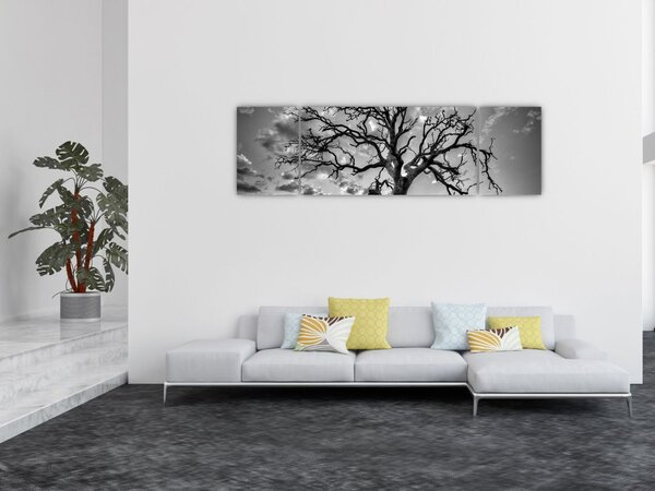 Obraz - Černobílý strom (170x50 cm)