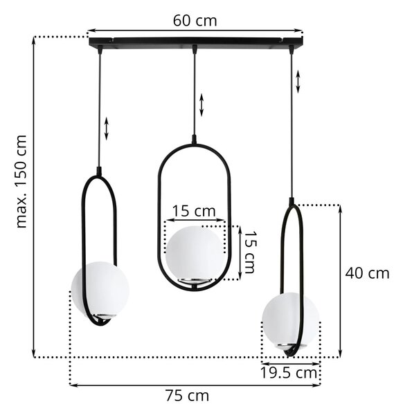 Závěsné svítidlo Florence, 3x bílé skleněné stínítko, b/ch, UI