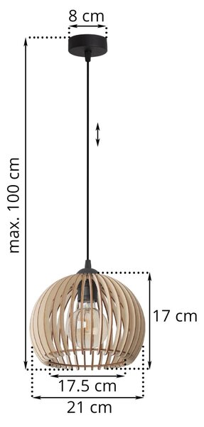 Závěsné svítidlo Timber 6, 1x dřevěné stínítko, (fi 21 cm)
