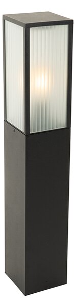 Stojací venkovní lampa černá s žebrovaným sklem 80 cm IP44 - Charlois