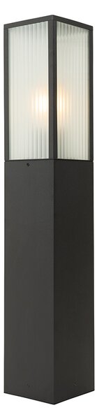 Stojací venkovní lampa černá s žebrovaným sklem 80 cm IP44 - Charlois