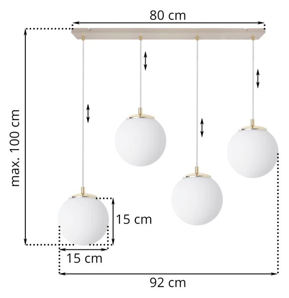 Závěsné svítidlo Florence, 4x bílé skleněné stínítko, g/be