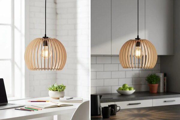 Závěsné svítidlo Timber 6, 1x dřevěné stínítko, (fi 32 cm)