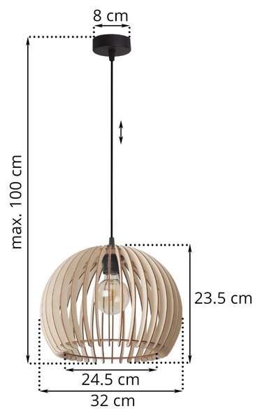 Závěsné svítidlo Timber 6, 1x dřevěné stínítko, (fi 32 cm)
