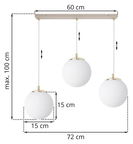 Závěsné svítidlo Florence, 3x bílé skleněné stínítko, g/be