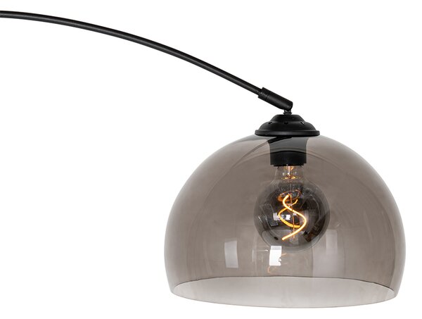Moderní oblouková lampa černá s kouřovým sklem - Arc