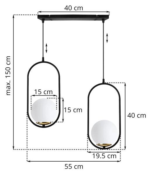 Závěsné svítidlo Florence, 2x bílé skleněné stínítko, b/g, UI