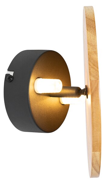 Rustikální nástěnná lampa kulatá dřevěná - Pulley