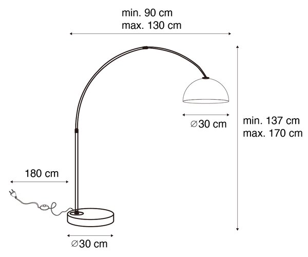 Moderní oblouková lampa černá s kouřovým sklem - Arc