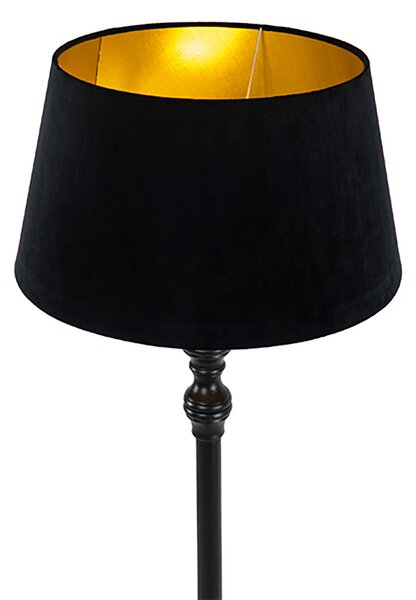 Chytrá stojací lampa černá s stínítkem černým se zlatem 45 cm vč. Wifi A60 - Classico
