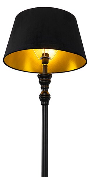 Chytrá stojací lampa černá s stínítkem černým se zlatem 45 cm vč. Wifi A60 - Classico