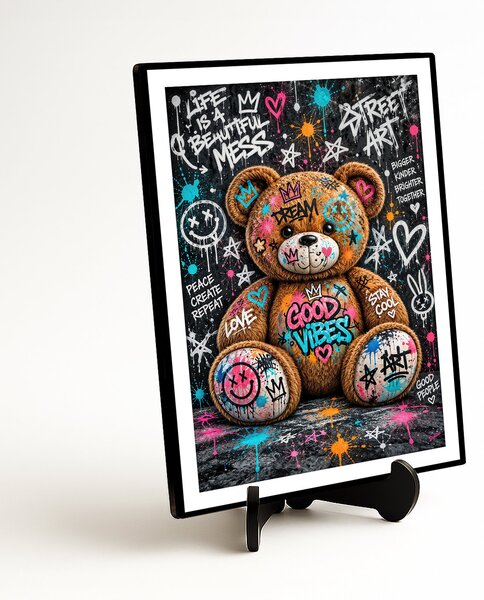 DUBLEZ | Moderní street art obraz na stěnu - Medvídek | UV tisk, Premium