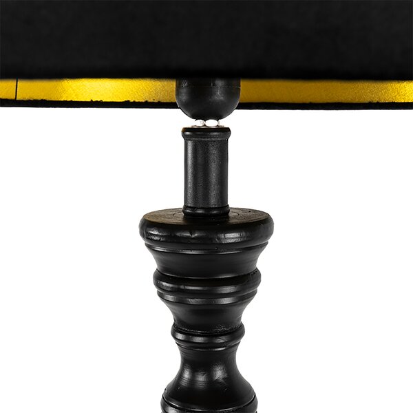 Chytrá stojací lampa černá s stínítkem černým se zlatem 45 cm vč. Wifi A60 - Classico