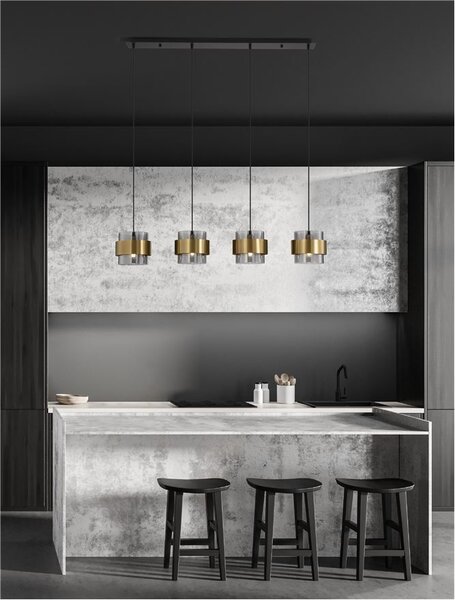 Nova Luce Závěsné svítidlo SIANNA kouřové sklo mosazný zlatý kov E27 4x12W