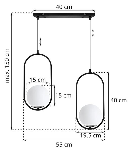 Závěsné svítidlo Florence, 2x bílé skleněné stínítko, b/ch, UI