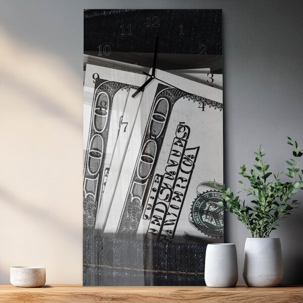 Skleněné hodiny vertikální Bankovky zsppc-30x60-00170398