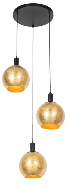 Designové závěsné svítidlo černé se zlatým sklem 3-světlo - Bert
