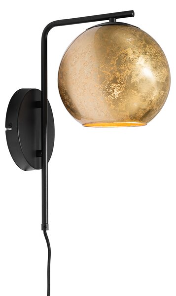 Designová nástěnná lampa černá se zlatým sklem - Bert