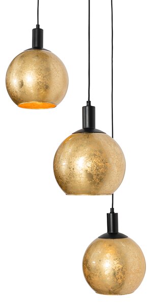 Designové závěsné svítidlo černé se zlatým sklem 3-světlo - Bert
