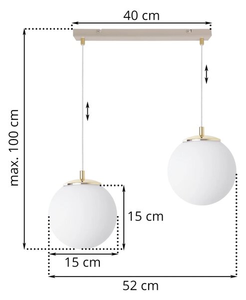 Závěsné svítidlo Florence, 2x bílé skleněné stínítko, g/be