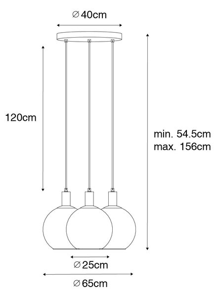 Designové závěsné svítidlo černé se zlatým sklem 3-světlo - Bert