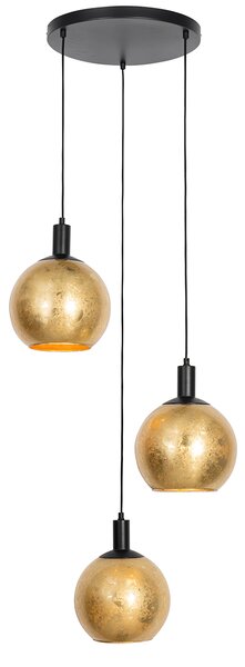 Designové závěsné svítidlo černé se zlatým sklem 3-světlo - Bert