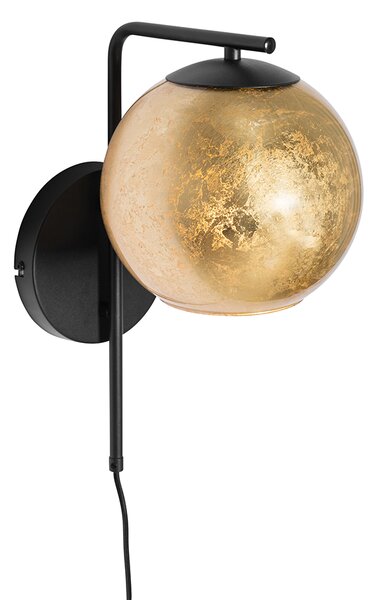Designová nástěnná lampa černá se zlatým sklem - Bert