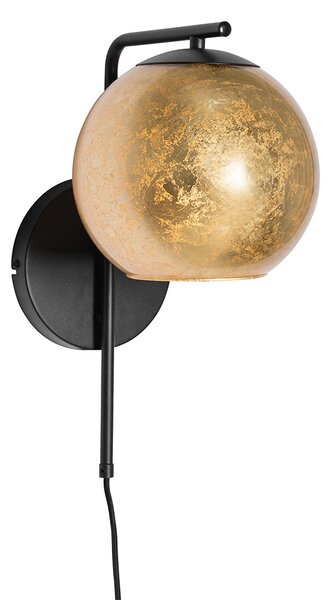 Designová nástěnná lampa černá se zlatým sklem - Bert