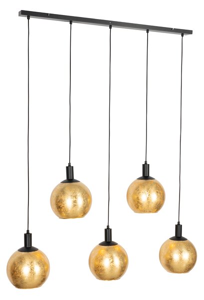 Designové závěsné svítidlo černé se zlatým sklem 5-světlo - Bert