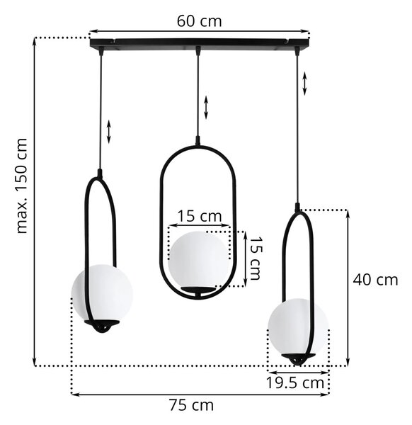 Závěsné svítidlo Florence, 3x bílé skleněné stínítko, b, UI
