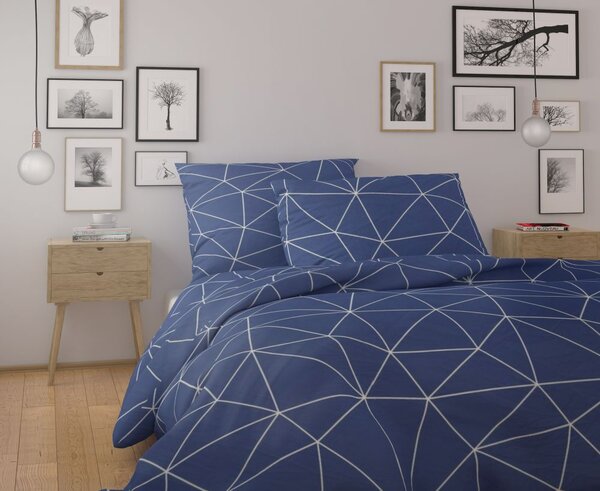 Kvalitex Ložní bavlněné povlečení GRID modré 1x 140/200, 1x 70/90cm