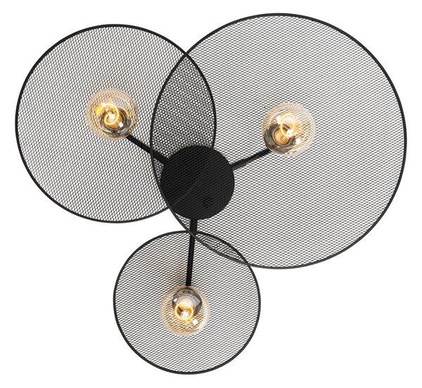 Designová nástěnná lampa černá s pletivem 3-světlo - Jane