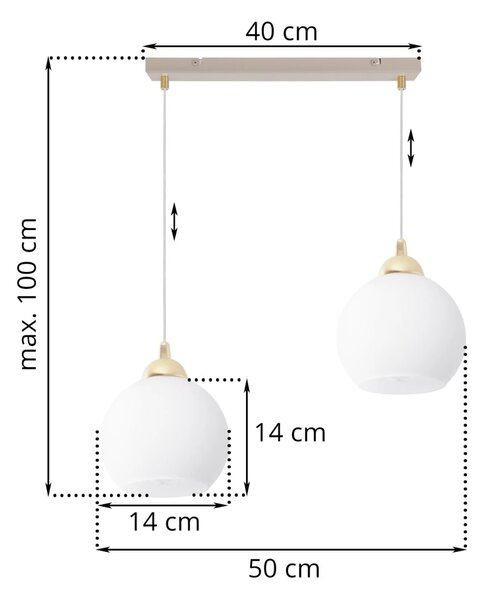 Závěsné svítidlo Eliza, 2x bílé skleněné stínítko, g/be