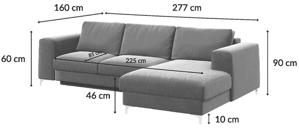 Devichy Sametová rozkládací pohovka Rothe 277 cm, levá