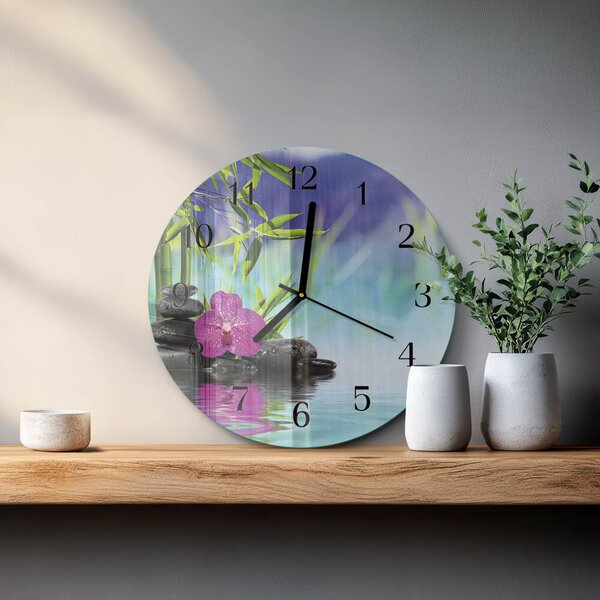 Skleněné nástěnné hodiny Lázeňská orchidej zsoc-fi30-00176778