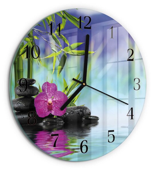 Skleněné nástěnné hodiny Lázeňská orchidej zsoc-fi30-00176778