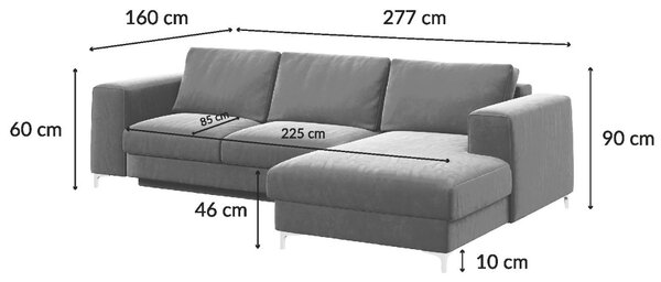 Devichy Sametová rozkládací pohovka Rothe 277 cm, pravá