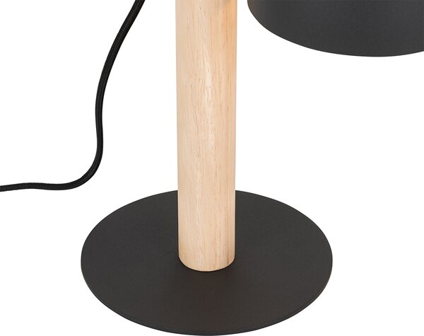 Rustikální stolní lampa černá se dřevem - Flint