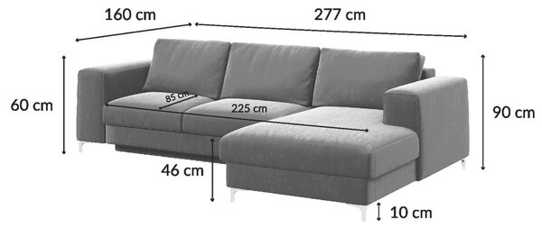 Devichy Sametová rozkládací pohovka Rothe 277 cm, levá