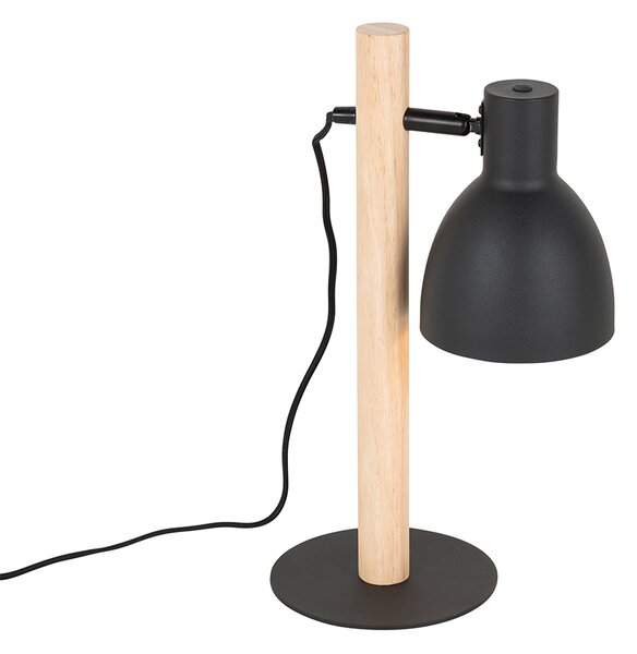 Rustikální stolní lampa černá se dřevem - Flint