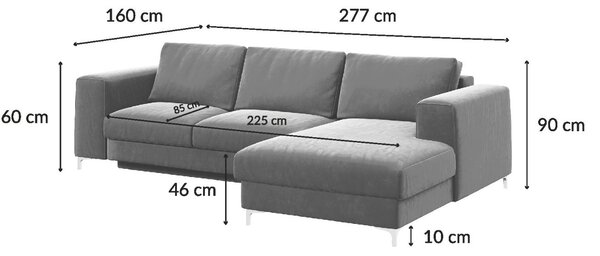Devichy Sametová rozkládací pohovka Rothe 277 cm, pravá