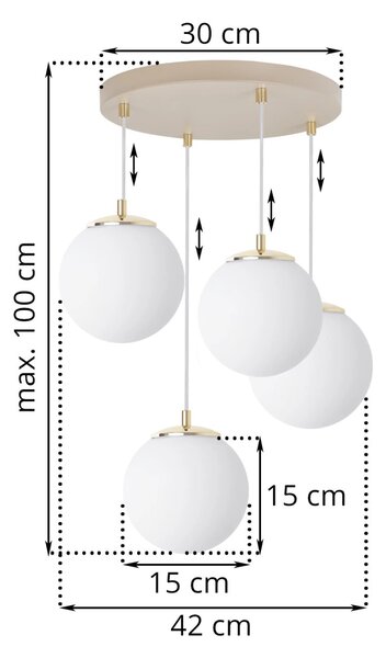 Závěsné svítidlo Florence, 4x bílé skleněné stínítko, g/be, o