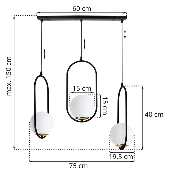 Závěsné svítidlo Florence, 3x bílé skleněné stínítko, b/g, UI