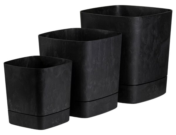 PLASTOVÝ KVĚTINÁČ CUBI 34X36,5 CM IMITACE BETONU ČERNÁ
