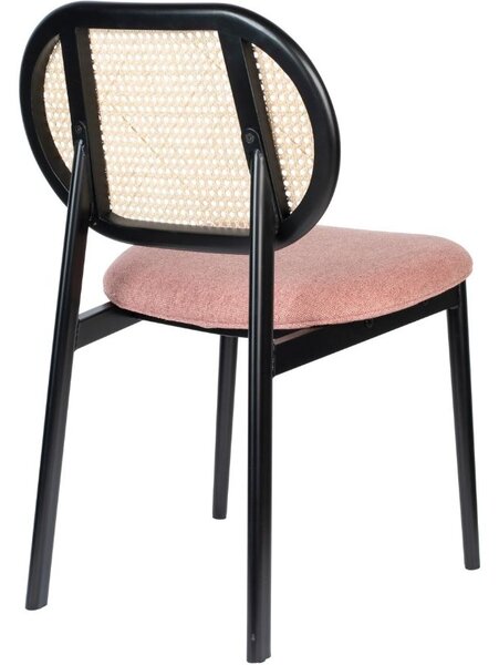 Růžová látková jídelní židle ZUIVER SPIKE s ratanovým opěradlem