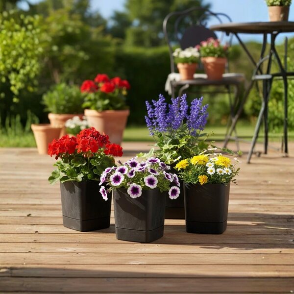 PLASTOVÝ KVĚTINÁČ CUBI 34X36,5 CM IMITACE BETONU ČERNÁ