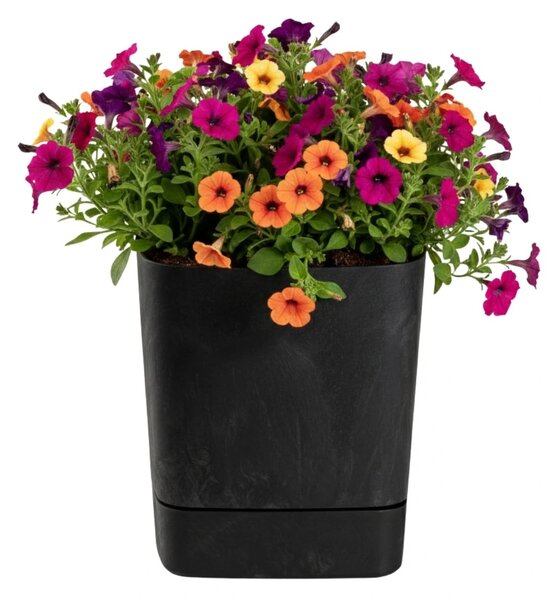 PLASTOVÝ KVĚTINÁČ CUBI 30X33 CM IMITACE BETONU ČERNÁ