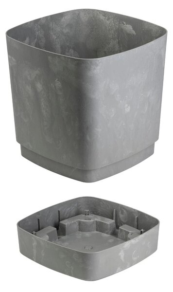 PLASTOVÝ KVĚTINÁČ CUBI 34X36,5 CM IMITACE BETONU ŠEDÁ