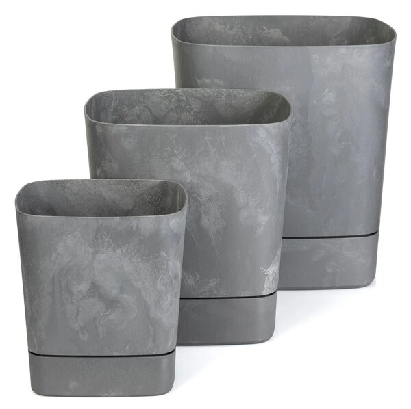 PLASTOVÝ KVĚTINÁČ CUBI 34X36,5 CM IMITACE BETONU ŠEDÁ