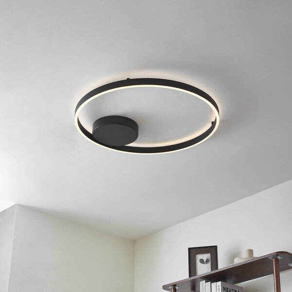 Lucande Smart LED stropní svítidlo Moise, černé, Tuya, stmívatelný, Černá, Obývací pokoj / jídelna, Hliník, Moderní
